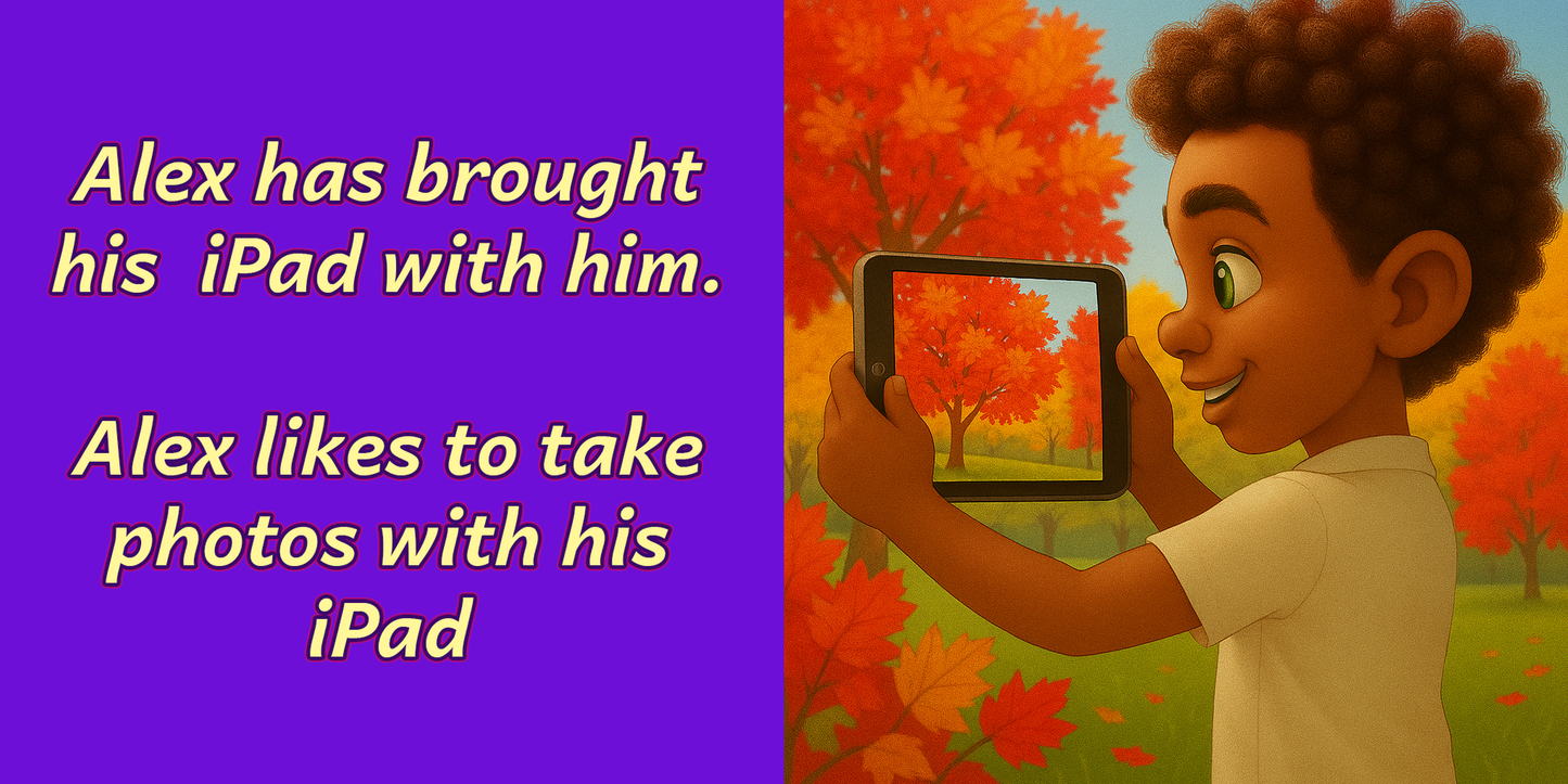 Alex walking in autumn park with colorful trees – My Cousin Kate Poland book – seasonal scene for kids